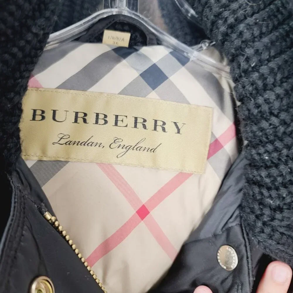 Burberry Women's Black Faux Fur Hoodie Winter Snow‎ Trench Coat Size 4 - Picture 5 of 7